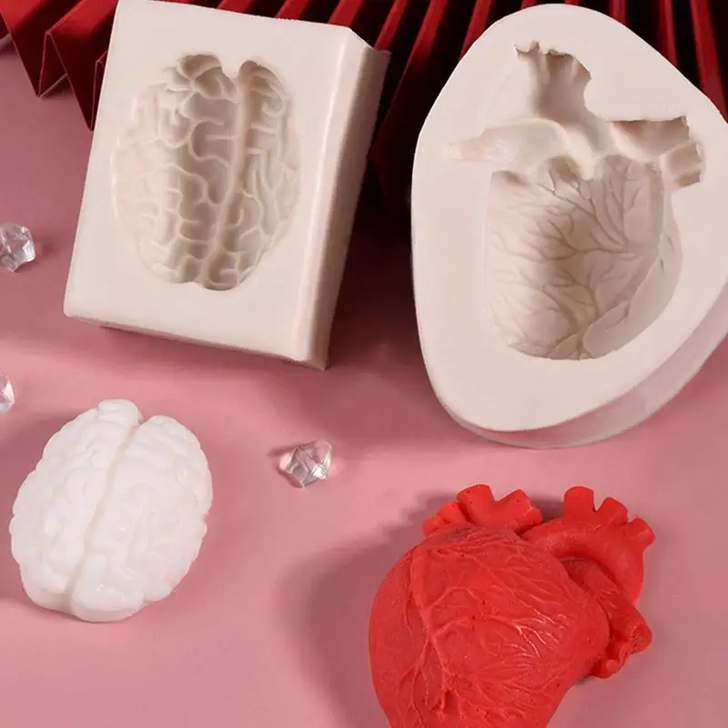 Heart Organ Molds Creative Silicone Human Heart Shape Baking Molds Multipurpose Brain Fondant Cake DIY Party Decoration Mold