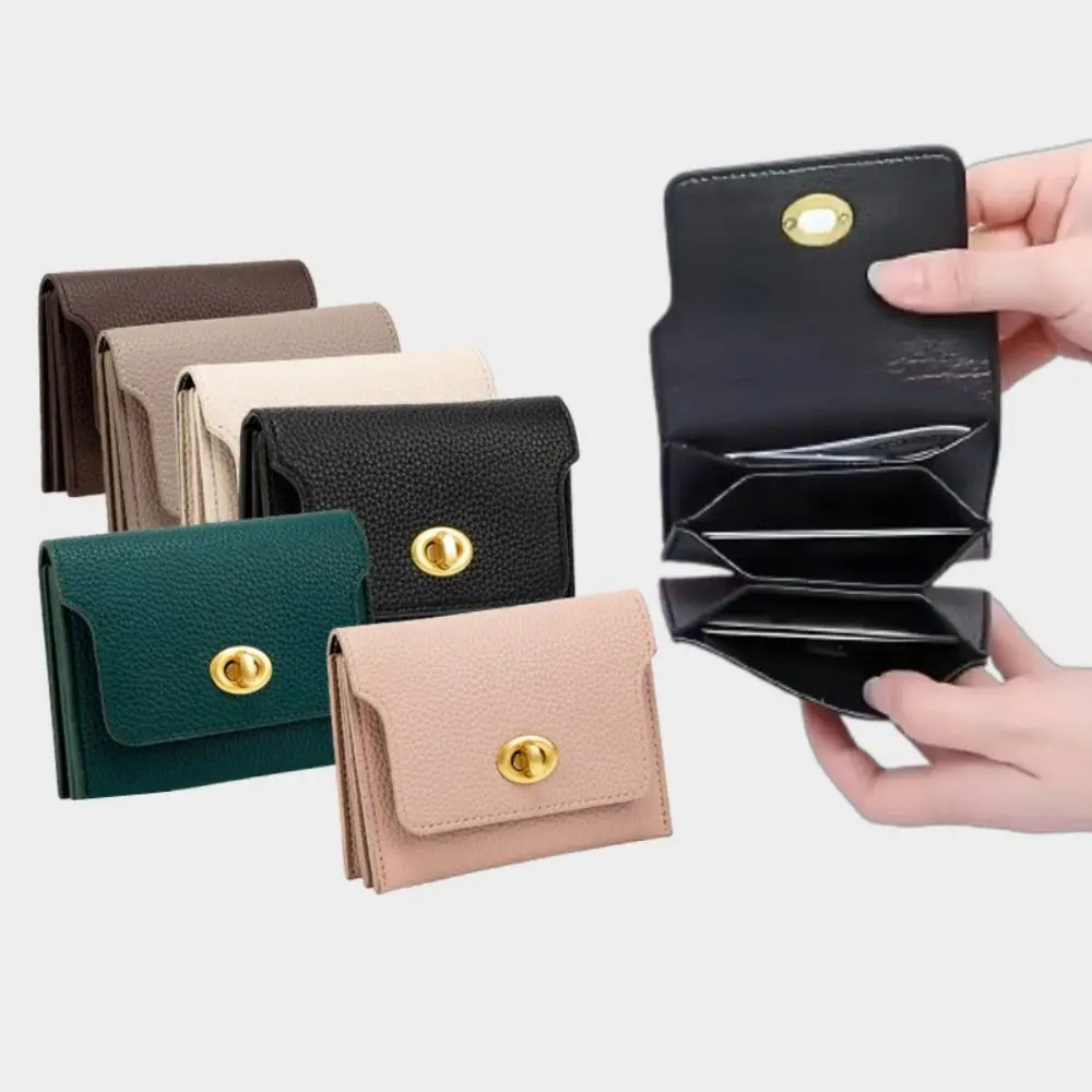 PU Leather Short Wallets Portable Solid Color Money Bag Card Holder for Women Girls