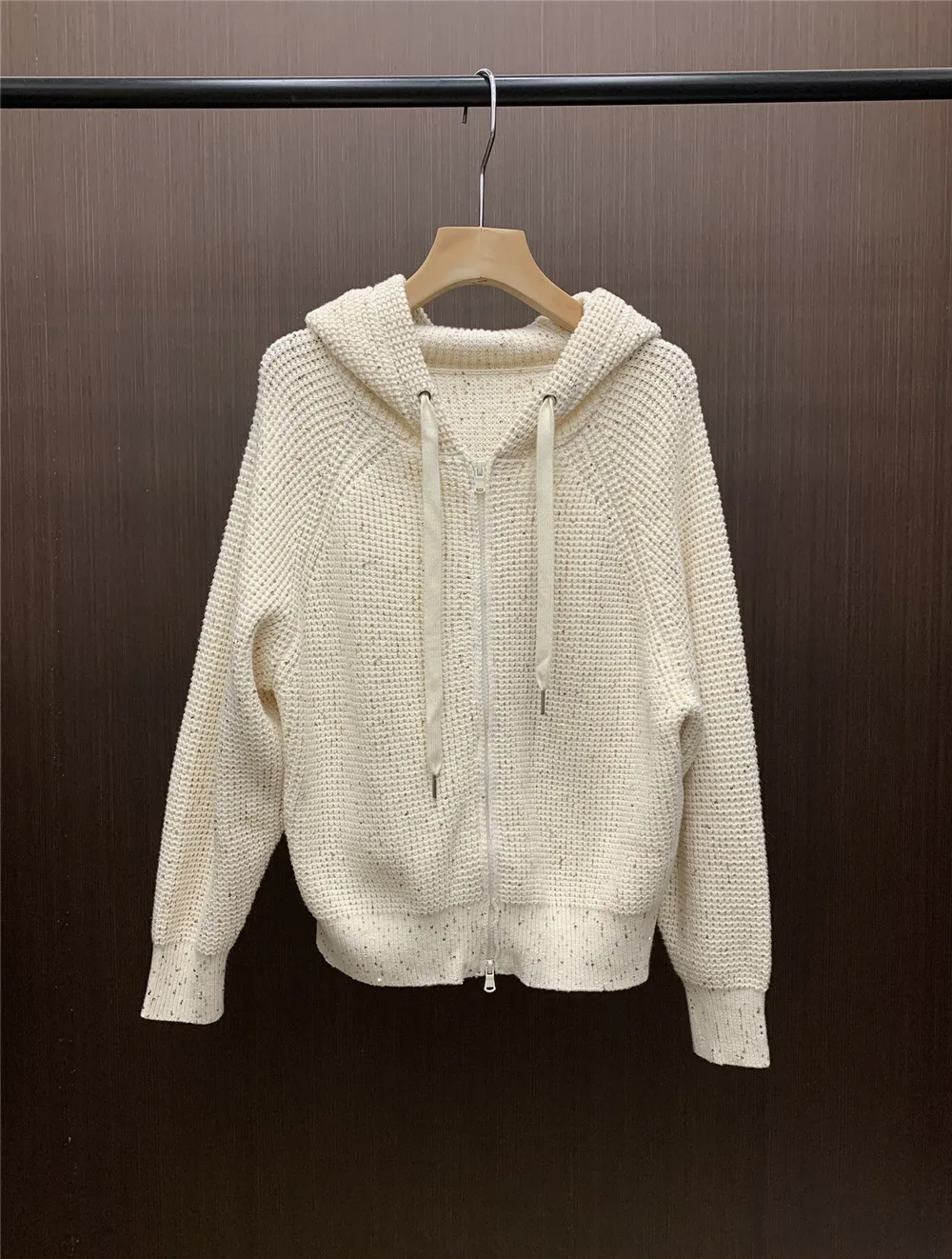 High Quality B*C Women Sequin Hooded Sweater Zipper Long Sleeve Knitted Cardigan Coat Woman\'s Clothing