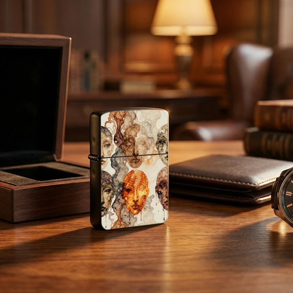 Dark surreal Flip Top Lighter lighters vintage Abstract Melting Human Faces Ink Wash Art Print Pattern lighters for smokers