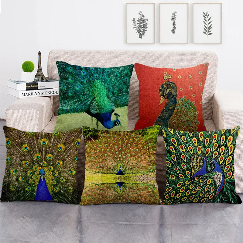 

CUTE PEACOCK Decorative Pillowcase Beautiful Peacock Pillow Cover Living Room Bedroom Sofa Bed Garden Chair Pillow Case