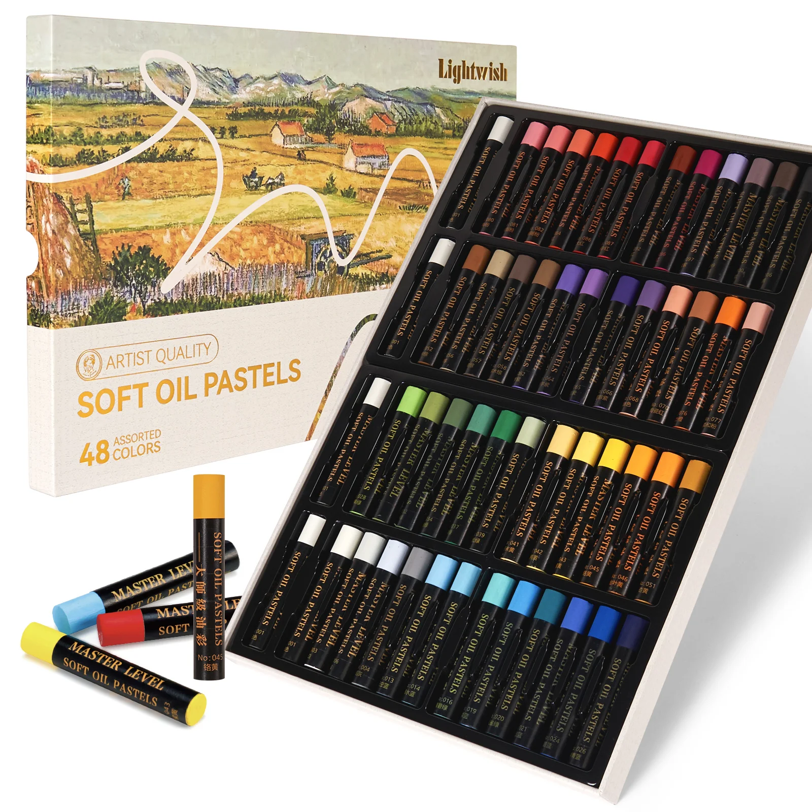 LIGHTWISH professionele oliepastels, 48 levendige kleuren plus 4 wit, set van 52, romige en gepigmenteerde kunstenaar zachte oliepastels