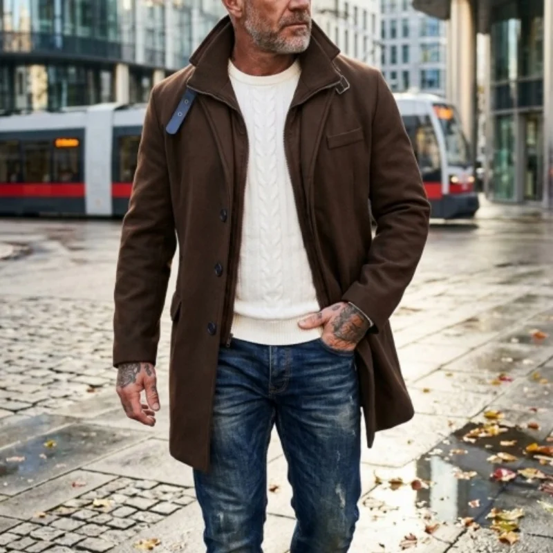 New Winter Men's Double-Layered Parka Long Warm Belted Jacket | Casual Streetwear Trench Coat | Windproof Zipper Coat for Men**