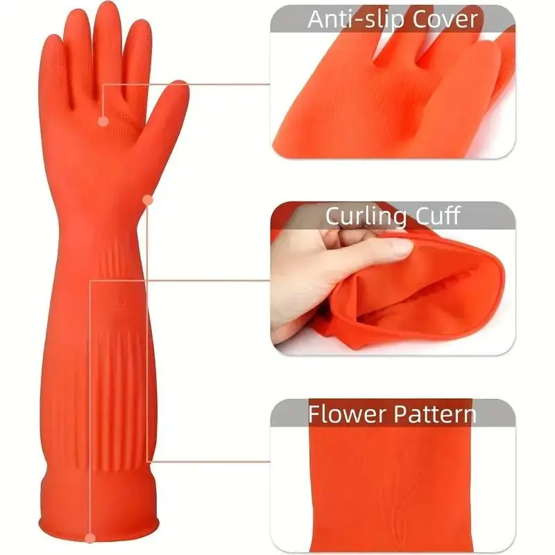 1 Pair Long Rubber Dishwashing Gloves, Reusable Non-Slip Cleaning Gloves For Kitchen Housework, Dishes, Car & Gardening