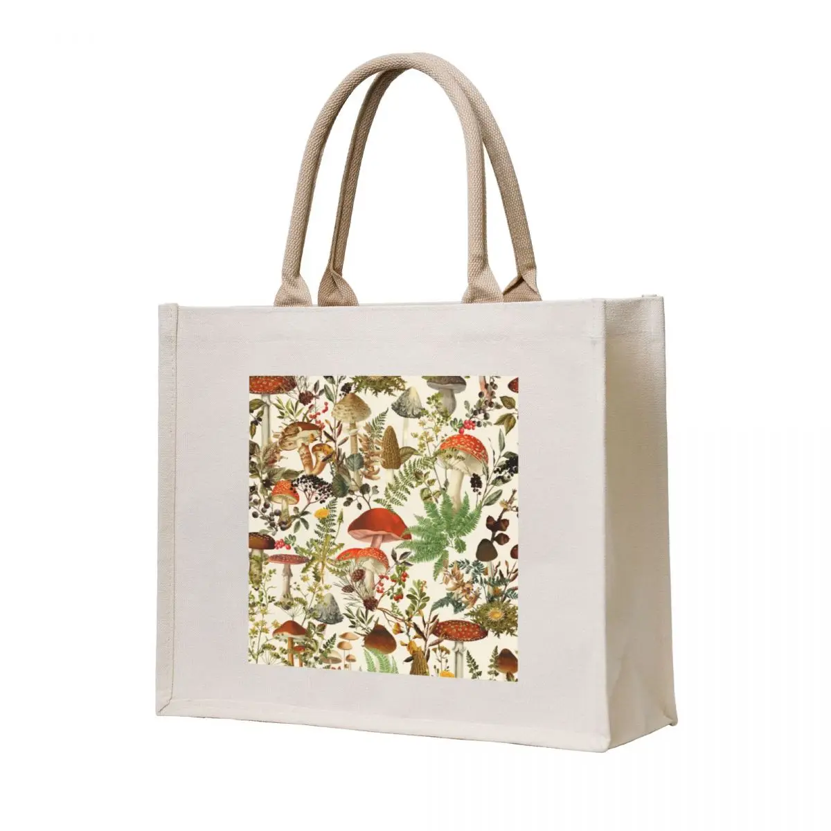 

Vintage Mushrooms Forest Botanical Garden Pattern - beige Tote Bag supermarket folding bag tote bag men Canvas for women