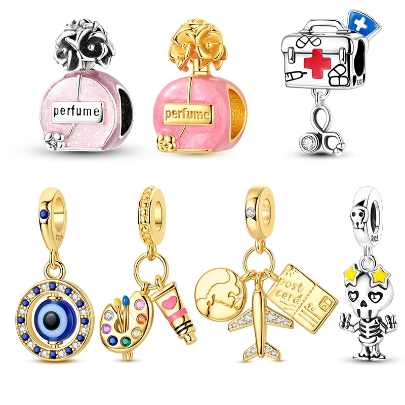

New Original Charm Beads 925 Silver Perfume Bottle Blue Eye Plane Dangle Charms For Bracelet Women Girl Fine DIY Jewelry Gift
