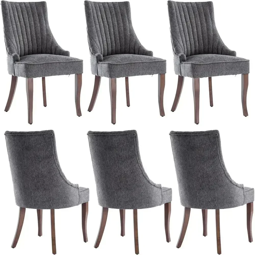 

Grey Upholstered Dining Chairs Set of 6 with Solid Wood Legs for Kitchen or Dining Room
