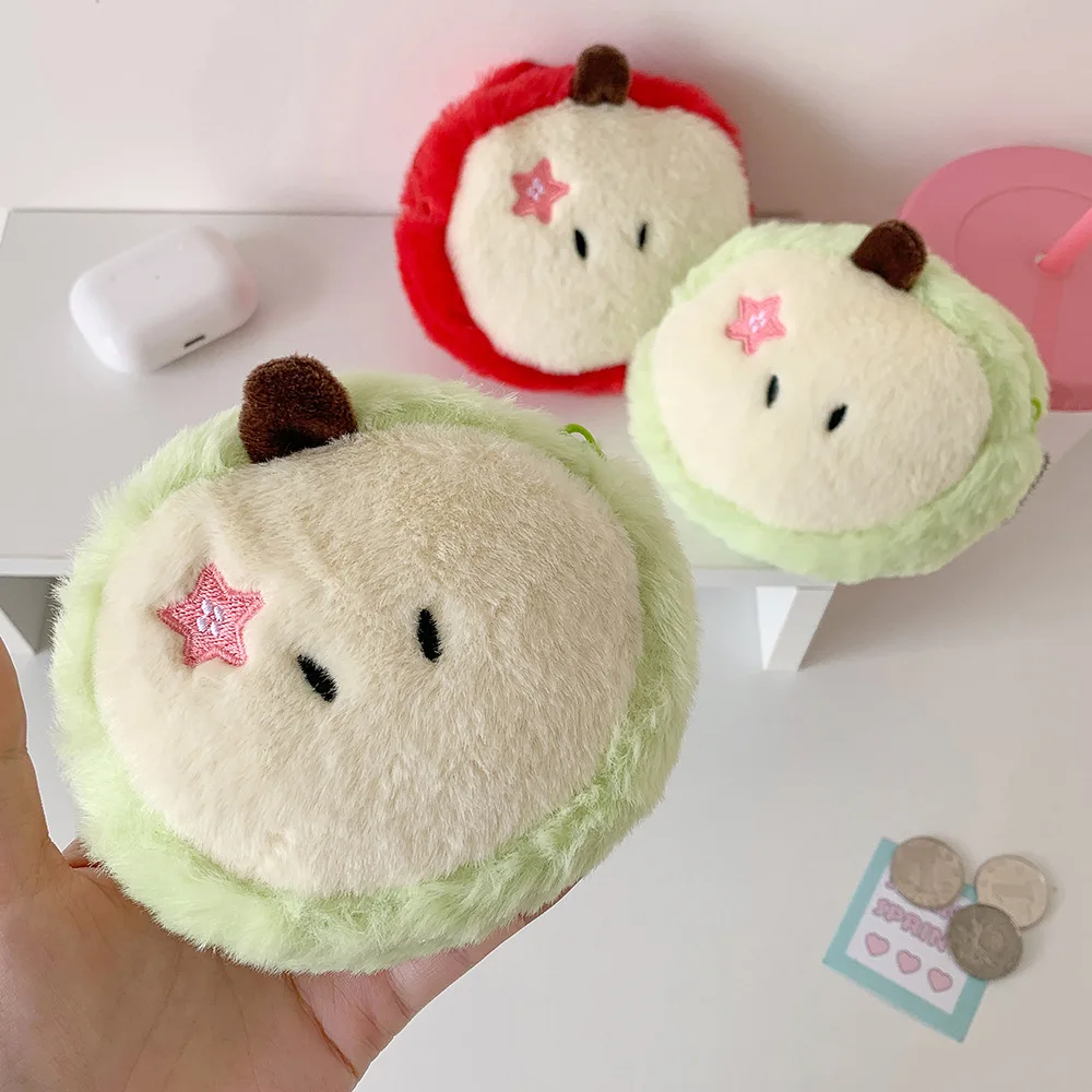 Cute Apple Wallet Creative Cartoon Plush Pendant Mini Bag Student Earphones Data Cable Storage Small Bag Нулевой Кошелек