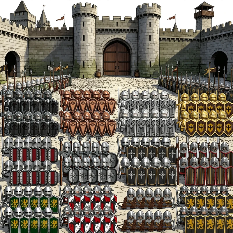 Image of Mittelalterliche Militär-Soldatenfiguren Armee-Bausteine Burg-Ritter Kreuzfahrer Kommandant Krieger Rüstung Zubehör Bausteine Spielzeug