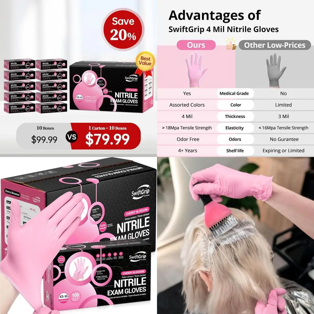 

Одноразовые нитриловые перчатки без латекса, 4 мил, с рисунком вишневого цвета, без пудры