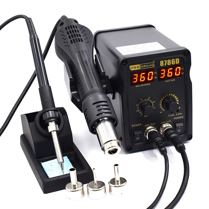 

8786D Hot Air Soldering Station Double Digital Display Cool Hot Air Gun Soldering Iron 2 in 1 Rework Station