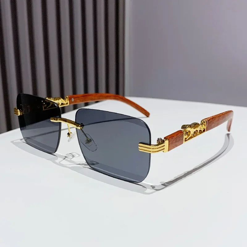 Fashion Vintage Rimless Square Sunglasses Women For Men Sun Glasses Punk Shades Luxury Brand Designer Gold Leopard Eyeglasses