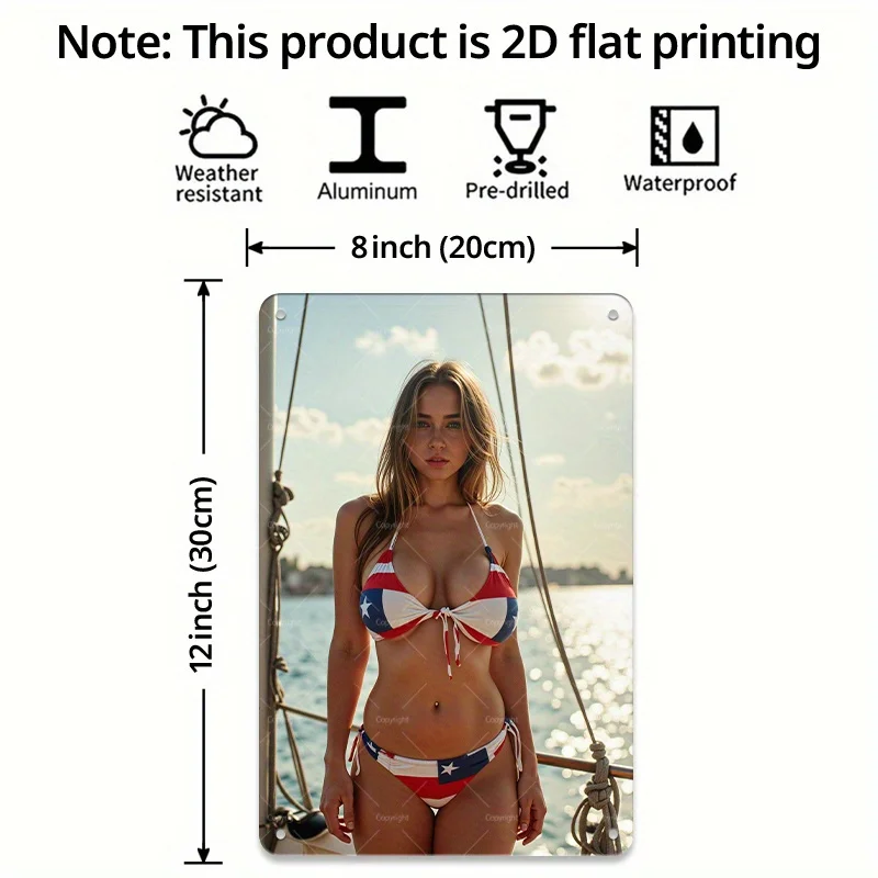 Metal Tin Sign, Sexy Woman, Bikini, Decorative Plaque, Wall Art, Vintage poster, Waterproof and durable with pre-drilled holes