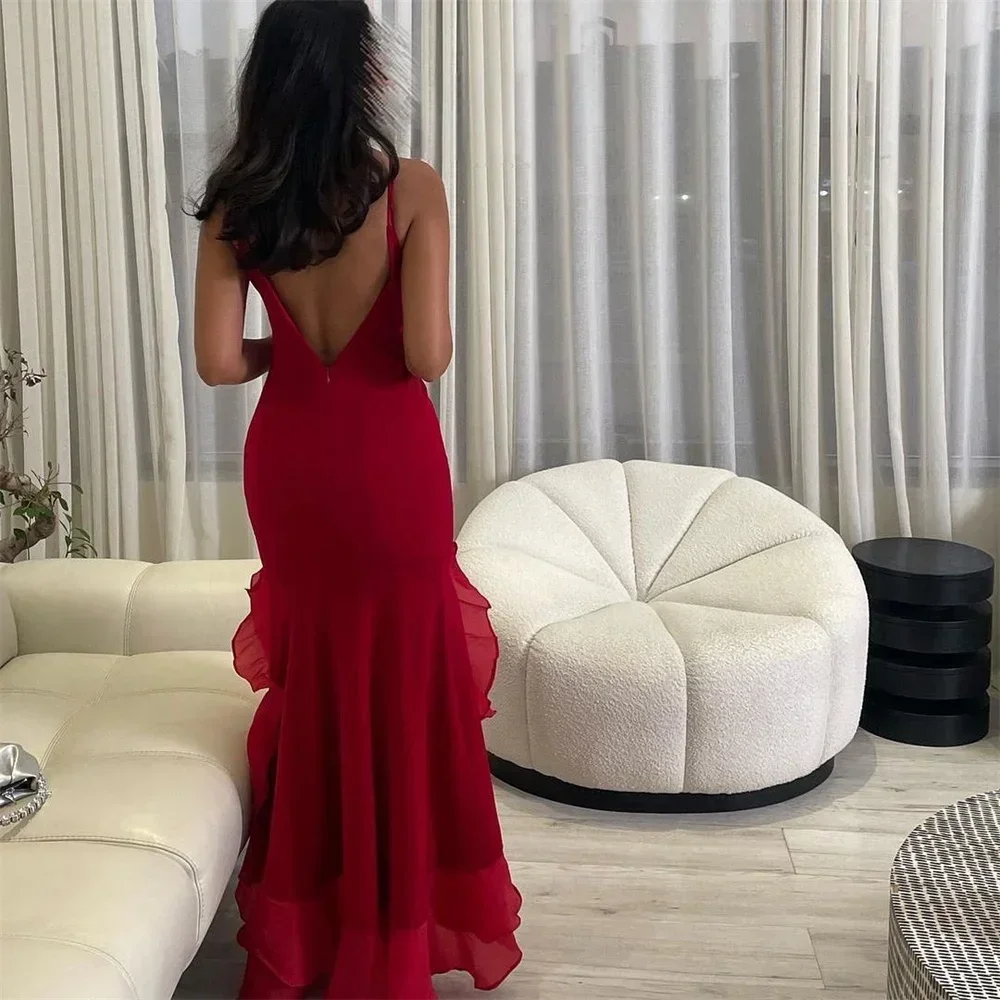 Customized Formal Dress Saudi Arabia Evening Spaghetti Strap A-line Hi-Lo Length Skirts Fold Bespoke Occasion Dresses Prom Gown