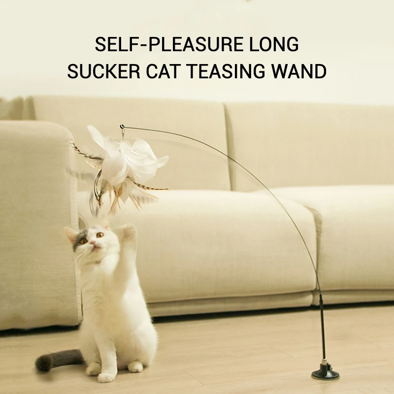 

Interactive Cat Toy Handfree Cat Teaser Wand Suction Cup Cat Teasing Wand Long Feather Bird Cat Wand Cat Stick Pet Accessories