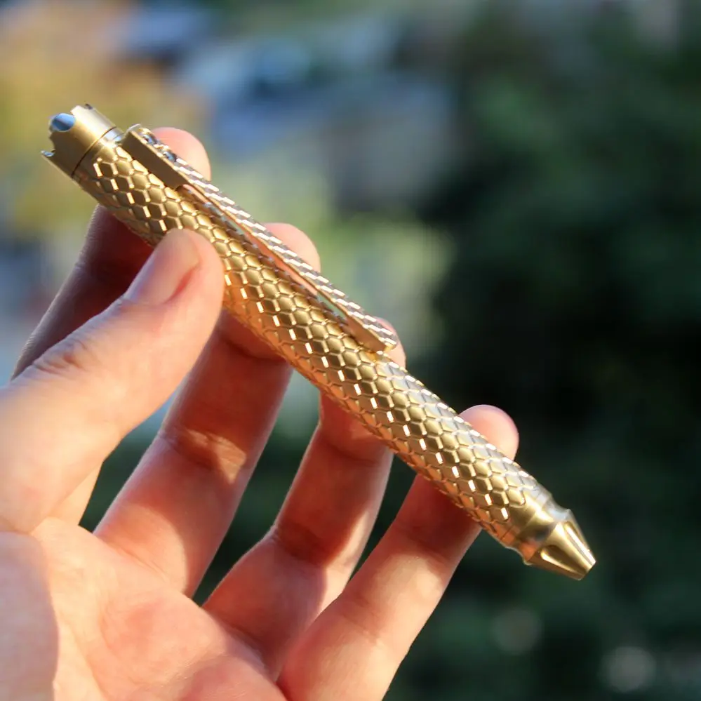 New 1Pc Dragon Scale Pattern Brass Made Bolt Pen with Titanium Pocket Clip Wring Pen Gift