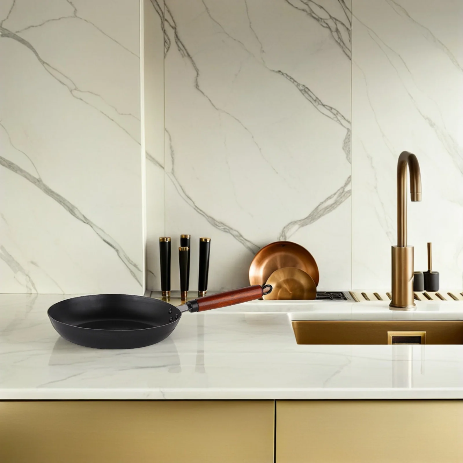 

Ergonomic Handle 24Cm Nonstick Frying Pan Cooking Skillet Iron Wok For Gas Stove Kitchen Home Use Stir-Fry Round Bottom Wok Pan