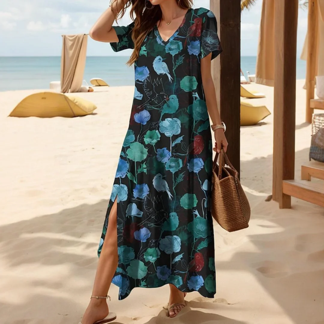 2024 ฤดูใบไม้ผลิฤดูร้อนผู้หญิงชุดยาวชุดลําลองแฟชั่นสไตล์วันหยุด Beachwear ดอกไม้ฮาวายเสื้อผ้าสตรี