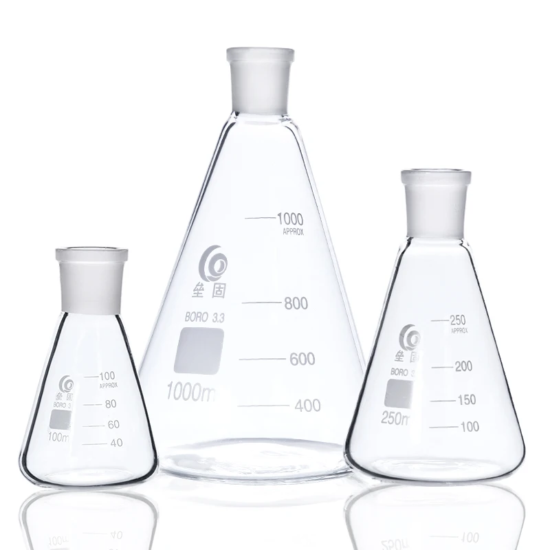 laboratorio 25ml a 2000ml alto borosilicate vidro espiral pescoco com boca padrao 19 24 29 triangular balao conico pecas 01