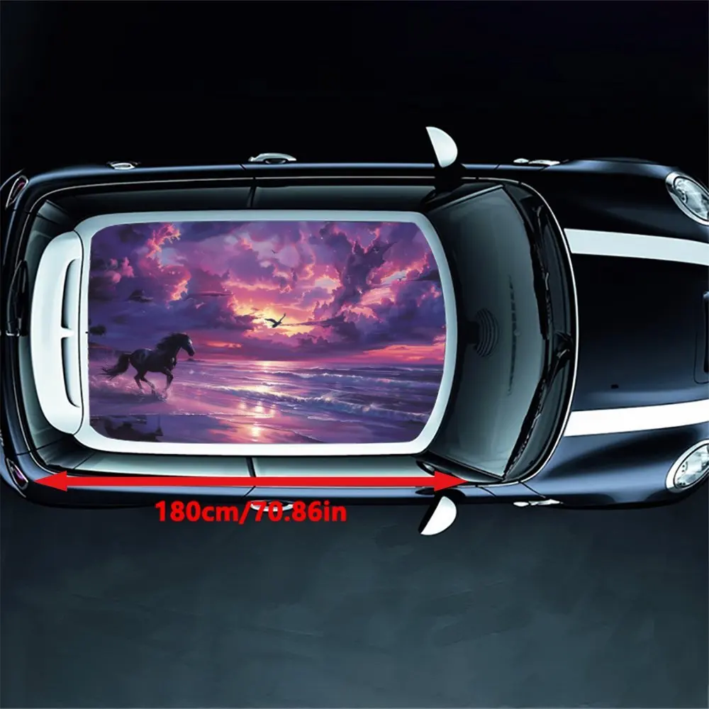 Horse Running Seaside Car Roof Sticker PVC Self Waterproof Stick,Striking Auto Exterior Accessories Decor Protect Gift for Lover