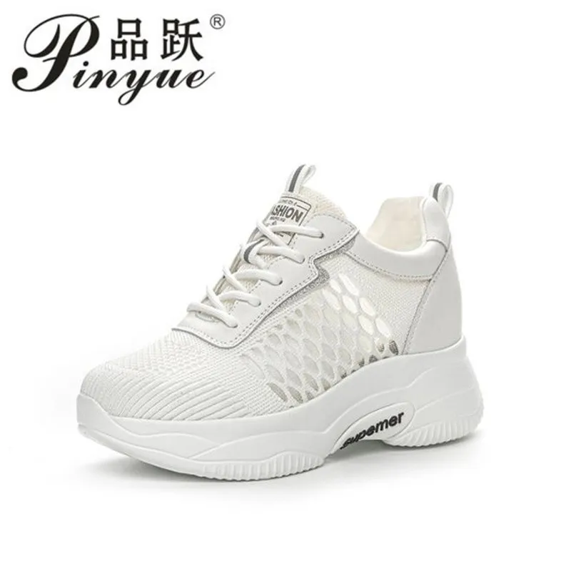 

8cm Air Mesh Sock Knitted Platform Wedge Summer Flats Hollow Chunky Sneaker Breathable Comfy Women Sandals Slides Shoes