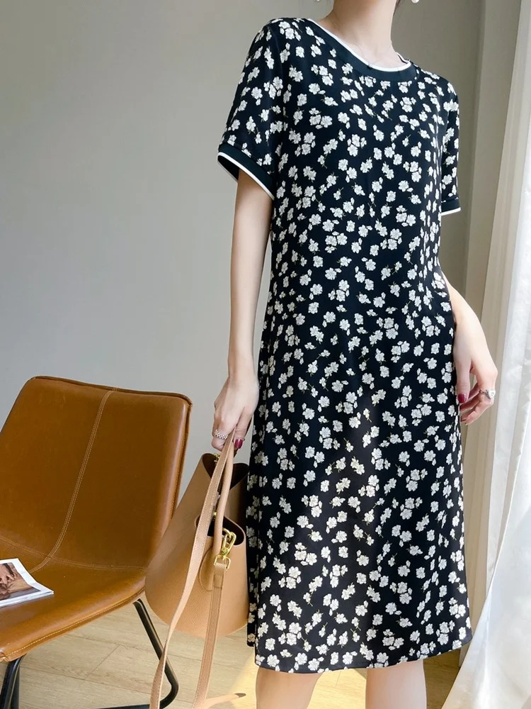 Acétate Satin imprimé fleuri ort Sve Dr femme Midi ample rond Ne jupe Tube droit été T-shirt gilet Dr