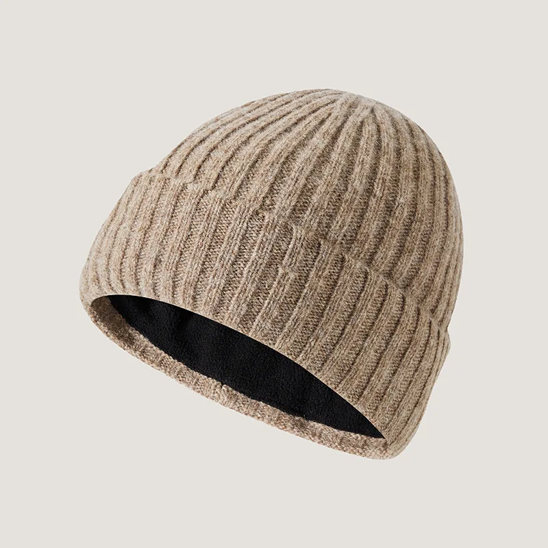 

Hat Men Winter Wool Knit Beanie Fleece Lining Autumn Warm Soft Solid Color Skiing Accessory For Sports Outdoor Holiday