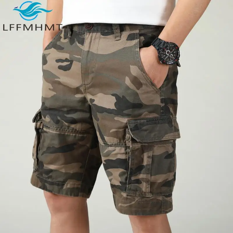 

Мужские винтажные шорты с камуфляжным принтом для активного отдыха, летние модные свободные повседневные шорты в американском стиле, укороченные, из хлопка, уютная верхняя одежда