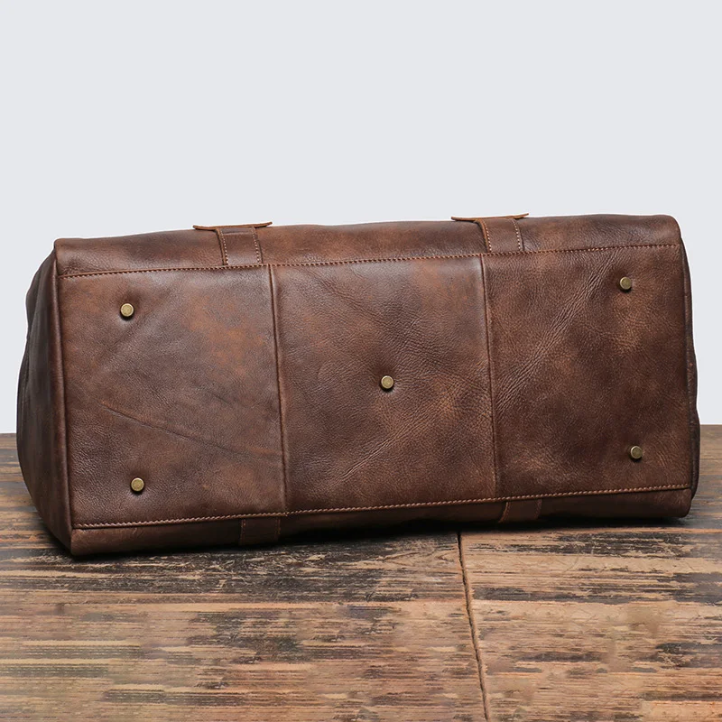 Sac à main de voyage en cuir véritable conviviale ré pour homme, couche de tête vintage, sac à bandoulière horizontale Bergame, cuir de vachette, court voyage