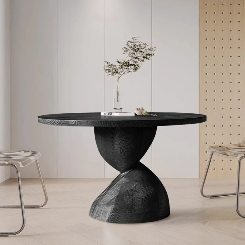 

Minimalist round solid wood dining table designer special-shaped premium wabi walnut home dining table and chair combination