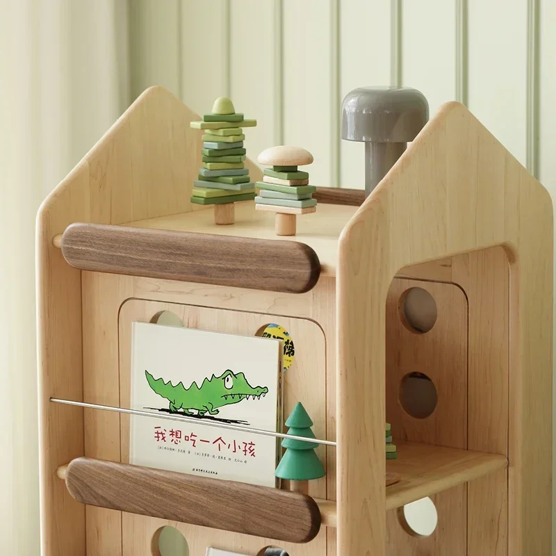 k182GY Cheese Castle Rotating Bookshelf Solid Wood 360-Degree Multi-Layer Bookcase Nordic Children's Picture Book Rack