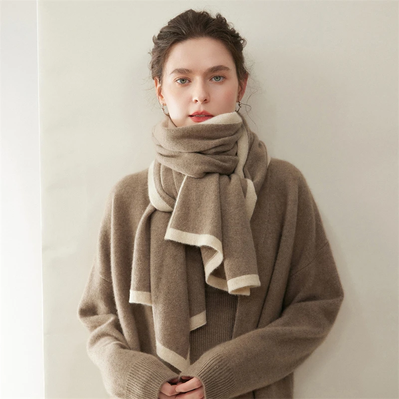 MVLYFLRT Women's A-Class 100% Pure Cashmere Scarf High-End Color-Block Knitted Warm Shawl Dual-Use Autumn Winter Wear
