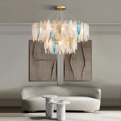 Artistic Ceiling Chandelier Blue Wave Glass LED New Hanging Lights for Ceiling Lustre Luxury Home Decor Lamps for Living Room