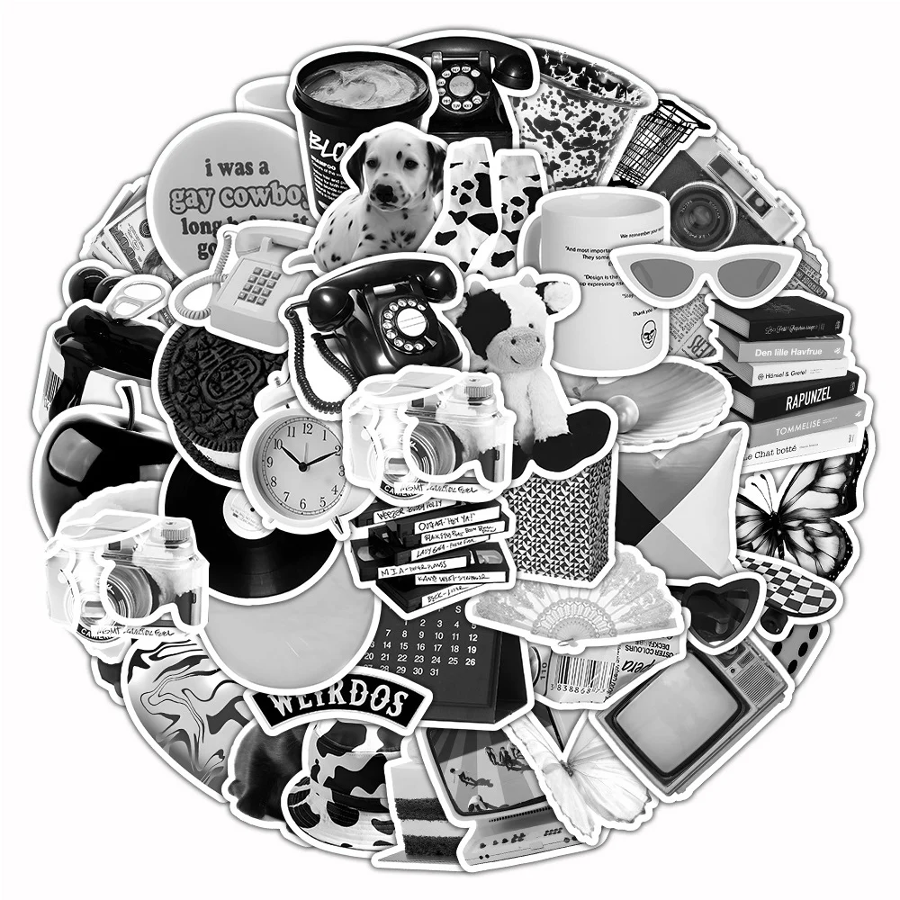 

10/30/60pcs Black White Art INS Style Stickers Aesthetic Graffiti Decals Waterproof DIY Scrapbook Phone Laptop Sticker Wholesale