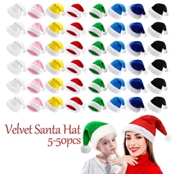 10-50pcs Thickened Santa Hat Christmas Unisex Cap Xmas Holiday Hat Plush Velvet Hat for Adults/Child  Party Supplies/New Year