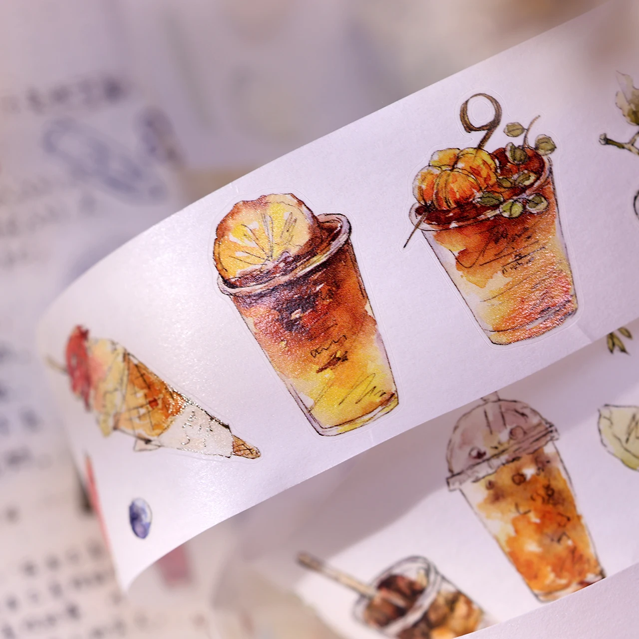 

Washi Pet Tape Roll New Cool Summer Retro Salt Drink Milk Tea PETdie Cut Journal Xiao Bai Jia