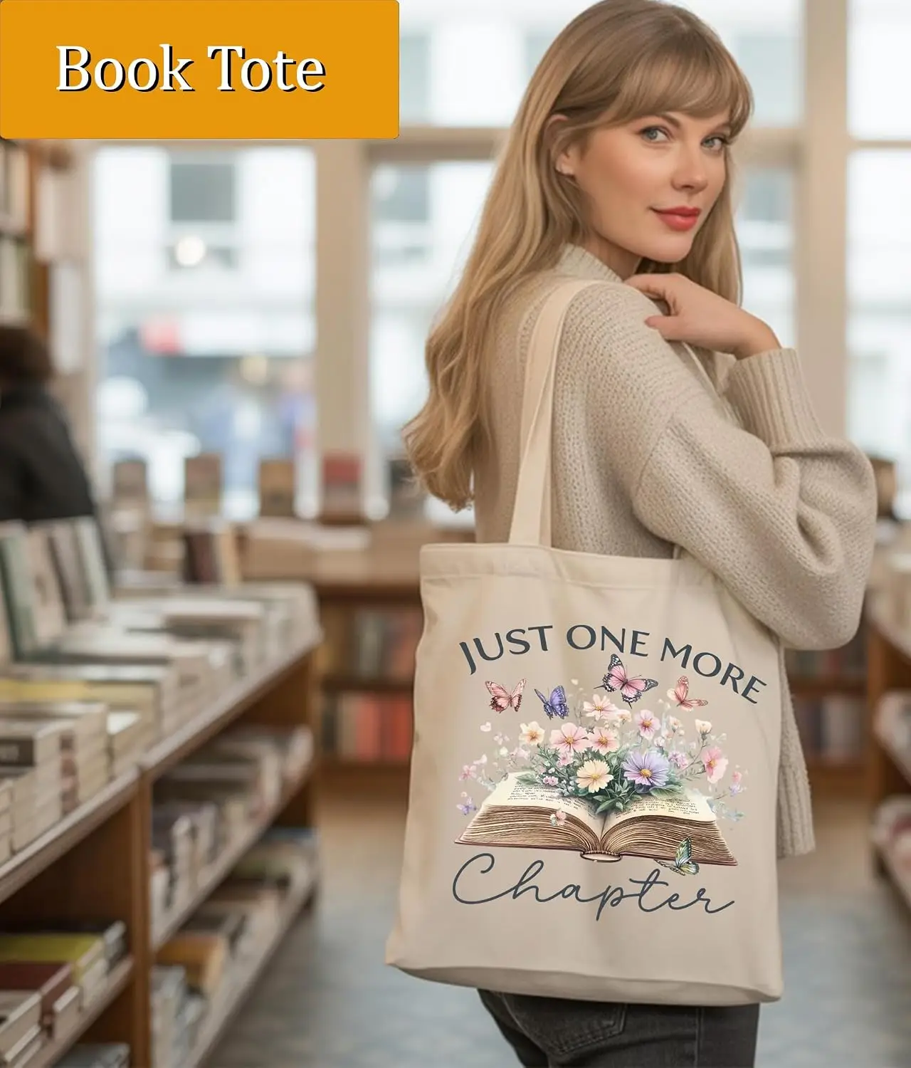 Canvas Tote Bag Large Capacity Eco Friendly Canvas Grocery Tote Bag Book Lovers Gifts Tote Bag for Bookish Readers, Aesthetic