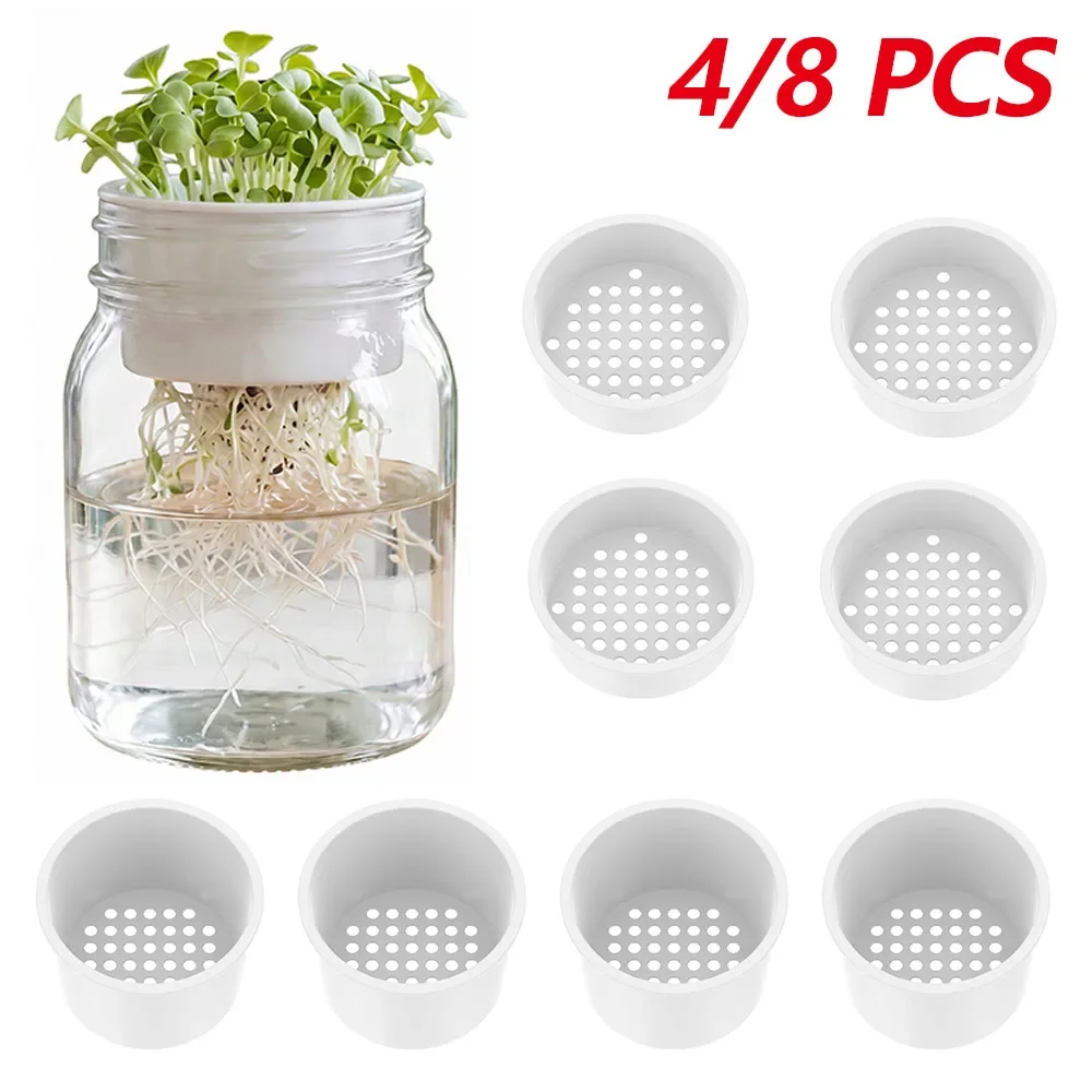 4/8 Pcs Deep and Shallow Hydroponic Sprouting Tray Plastic Microgreens Growing Insert for Mason Jar Indoor Gardening Accessories