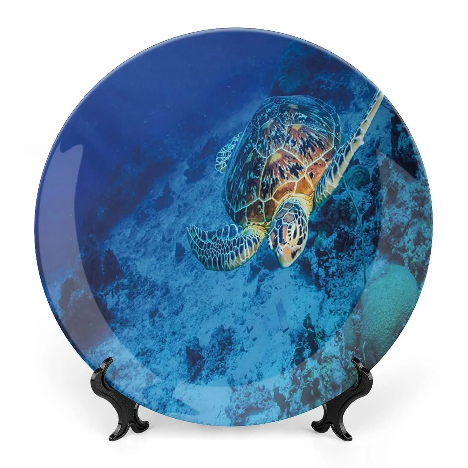 Turtle Ceramic Decorative Plate with Display Stand Hanging Wall Decors Customized Anniversary Wedding Festive Gifts for Couple