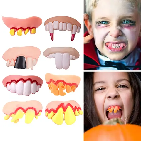 Halloween Vampire Teeth Fangs Dentures Prop Teeth Horror Halloween Cosplay Costume DIY Props Decoration False Teeth Dental Gum