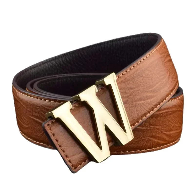 

Men's Belts Luxury Genuine Leather Brand Smooth Buckle W Letter Gold Black Famous Designer Cowskin Strap Wide Belt Luxe Marque A