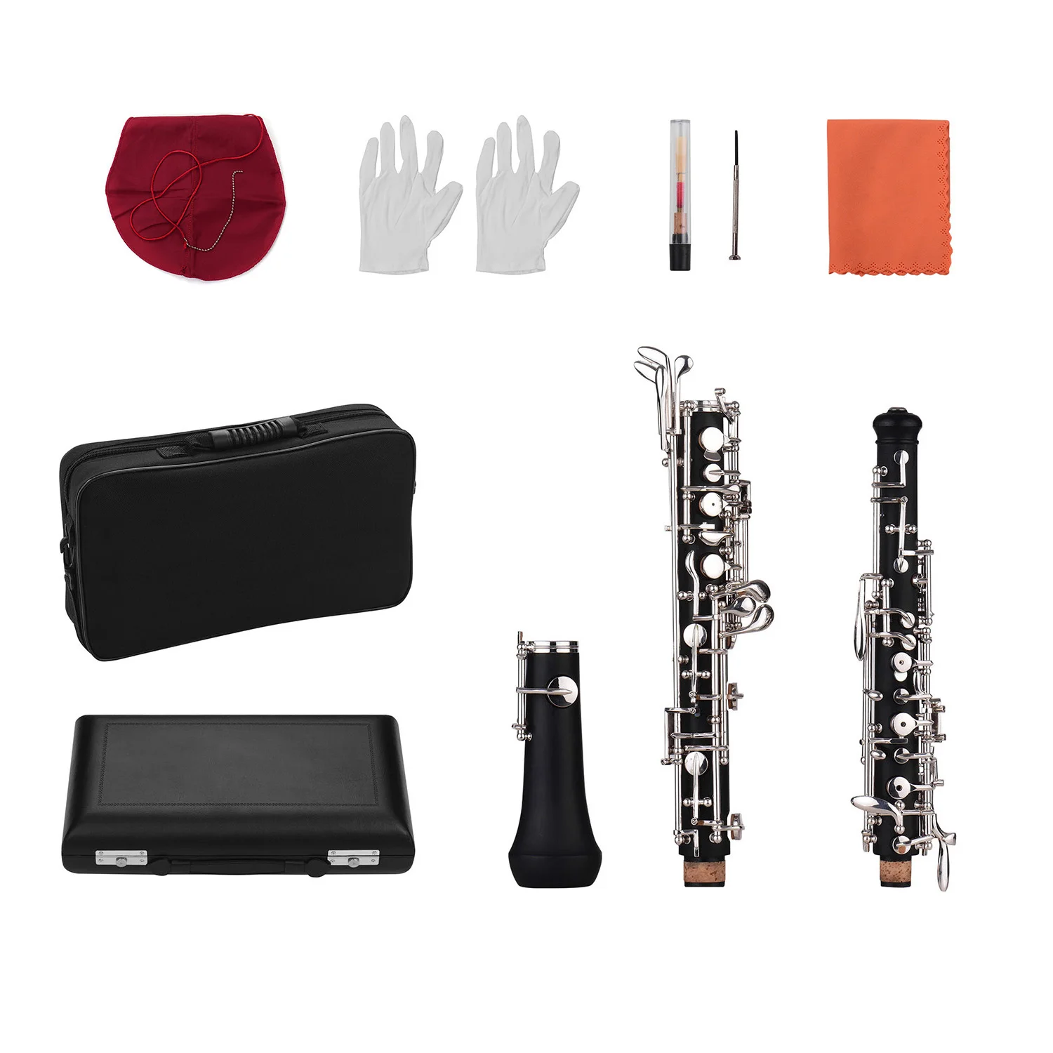 Professional Oboe C Key Semi-automatic Style Silver-plated Keys Woodwind Instrument with Oboe Reed Gloves Leather Case Carry Bag