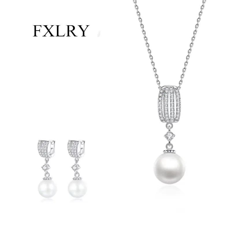 

FXLRY White CZ Cubic Zircon Shell Pearl Zircon Pendant Necklace & Earring Set High-Quality Jewelry Combo