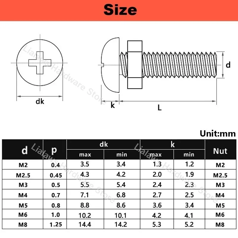 M2 M2.5 M3 M4 M5 M6 M8 White Nylon Plastic Phillips Pan Head Screws Nut Metric Thread Cross Round Bolt Insulated Flame-Retardant
