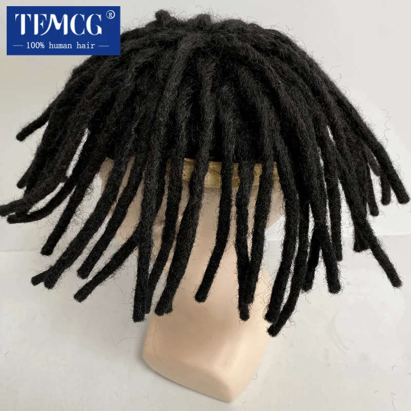 Dreadlock-prótesis capilar para hombres, tupé de doble Konts con Base de PU, unidad de sistema de cabello rizado para hombres negros, Peluca de cabello humano 100%