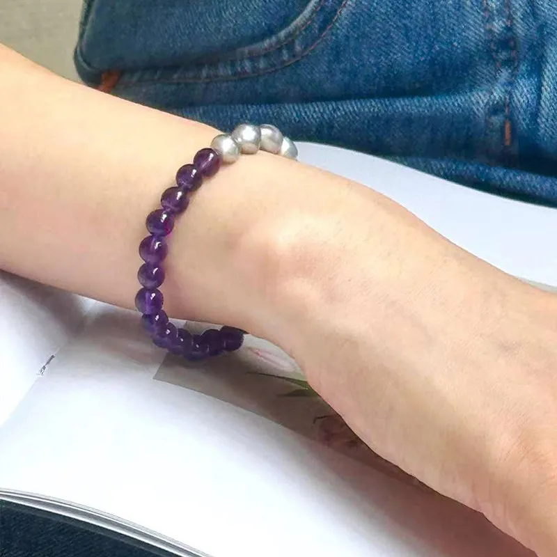 Natural Freshwater Pearl Bracelet for Women with Amethyst Beads Delicate Exquisite Beaded Bracelet Gifts