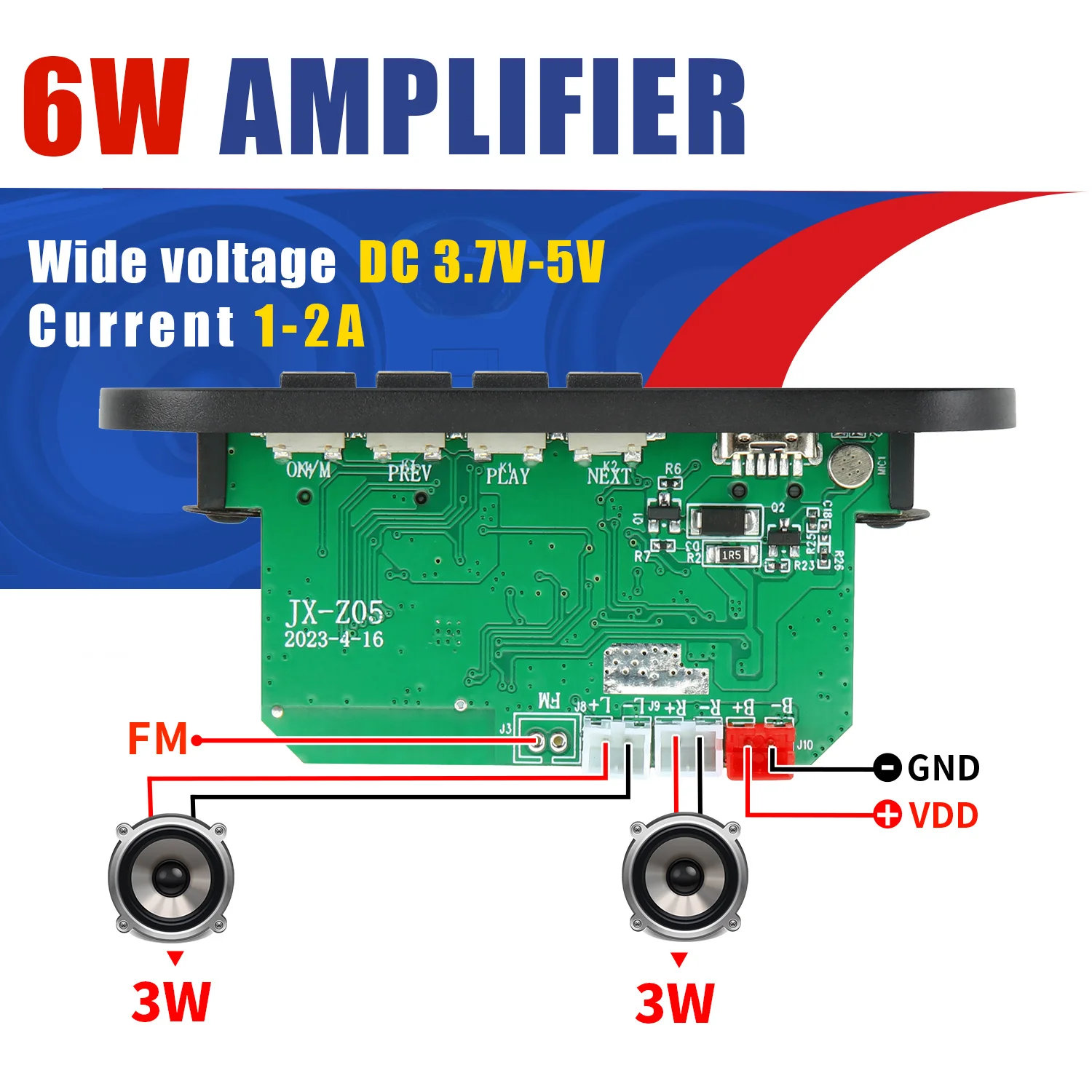 Wzmacniacz DC 5V 6W Dekoder MP3 Płytka 3,5 mm Mikrofon Bluetooth Zestaw głośnomówiący Samochodowy odtwarzacz MP3 TF AUX USB Nagrywanie Radio FM do telefonu