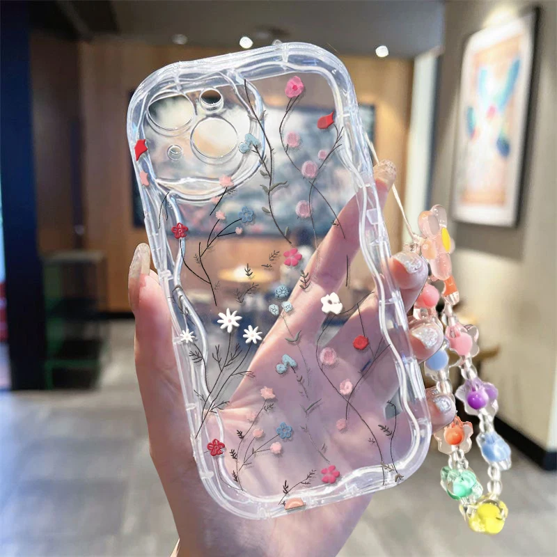 Cute Flower Bracelet Chain Lanyard CaseFor Samsung Galaxy A52S A54 A24 A14 A05 A05S A34 A04E A53 A33 A23 F06 Soft Silicone Cover