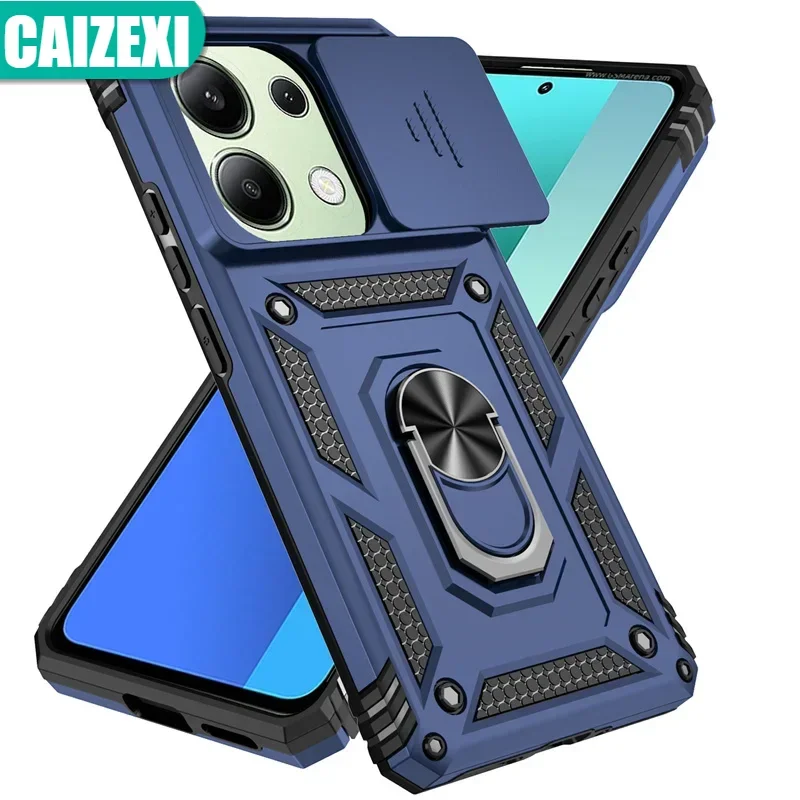 For Xiaomi Redmi Note 13 Pro 4G Case Slide Camera Lens Protector Armor Military Grade Ring Case For Redmi Note13 Note 13Pro 4G