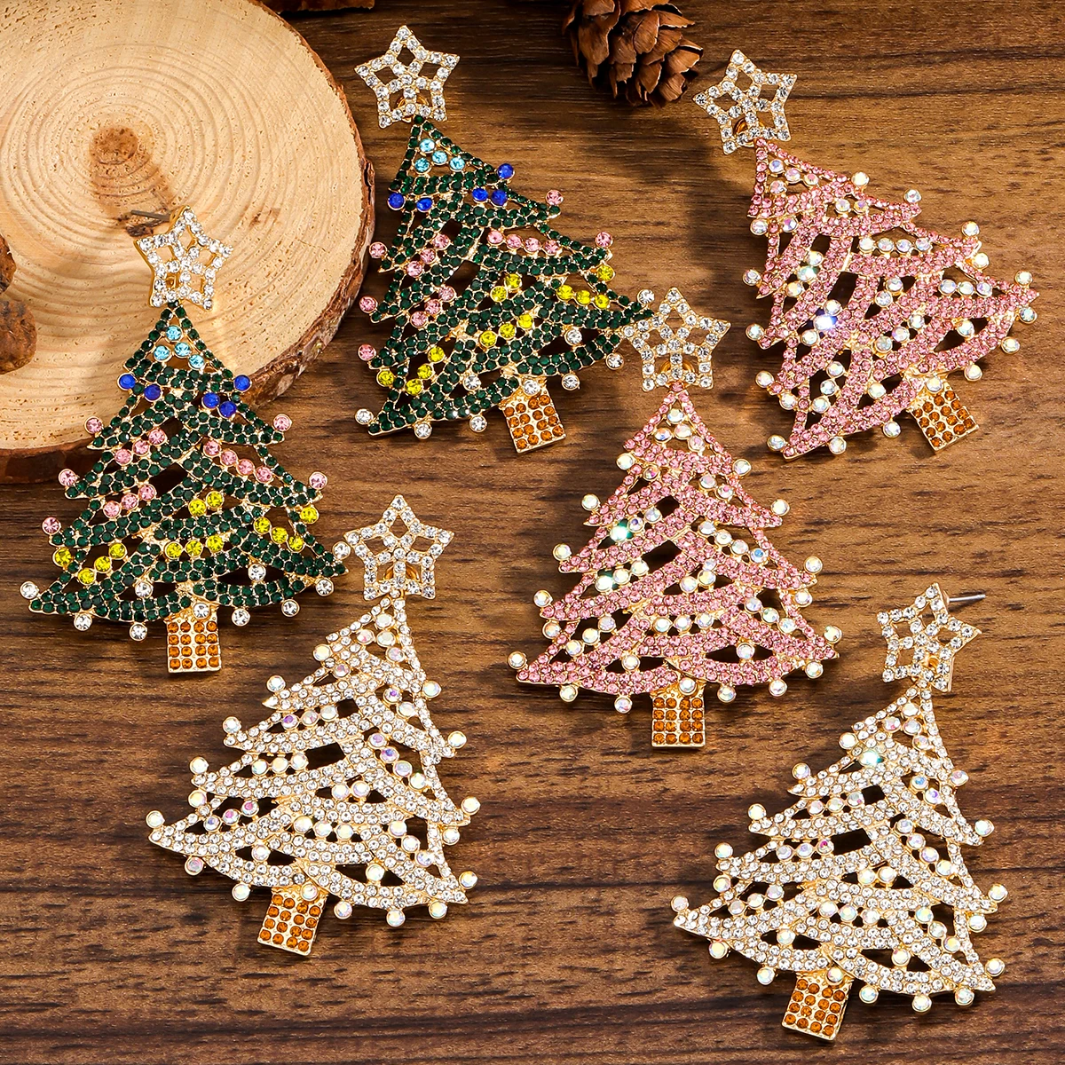 Dvacaman Christmas Earrings Christmas Tree Snowflakes Crystal Cute Holiday Earrings For Women Children Party Gifts Decorations